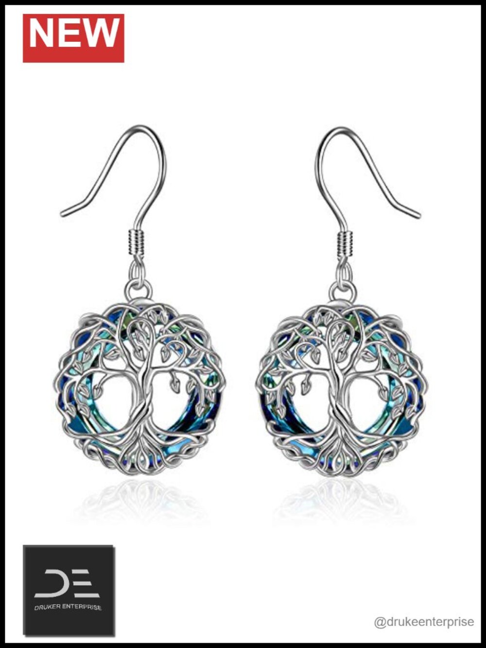 Sterling Silver Tree of Life Dangle Earrings Crystal Drop Jewelry